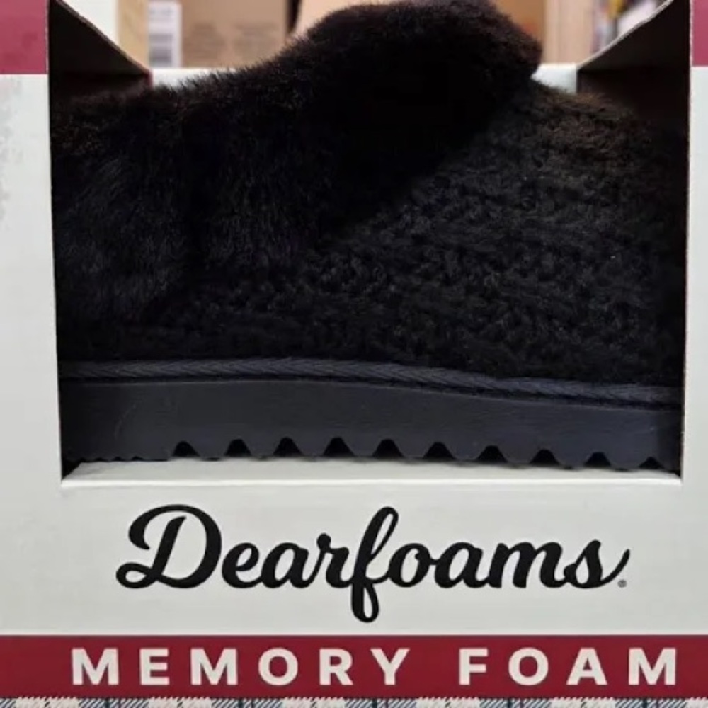 Dearfoams Black Knit Memory Foam Slippers